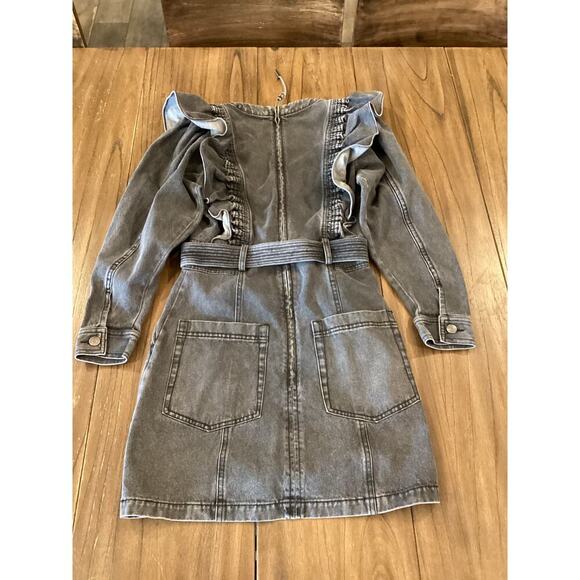 Anthropologie Alexia Magali Pascal Denim Carbon Mini Dress Ruffle belt accent 6 - Picture 12 of 16